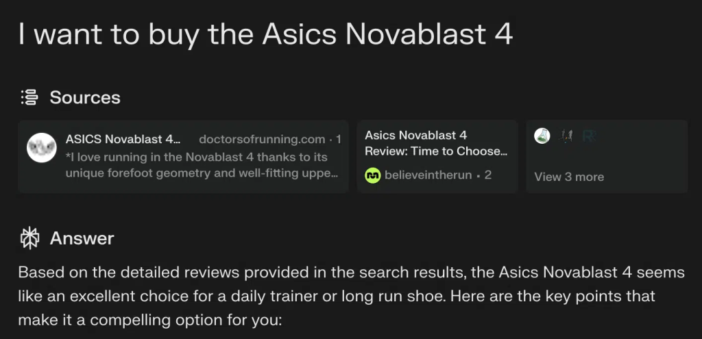 Perplexity result - Buying Asics Novablast 4 - Perplexity 购买 Asics Novablast 4 的结果